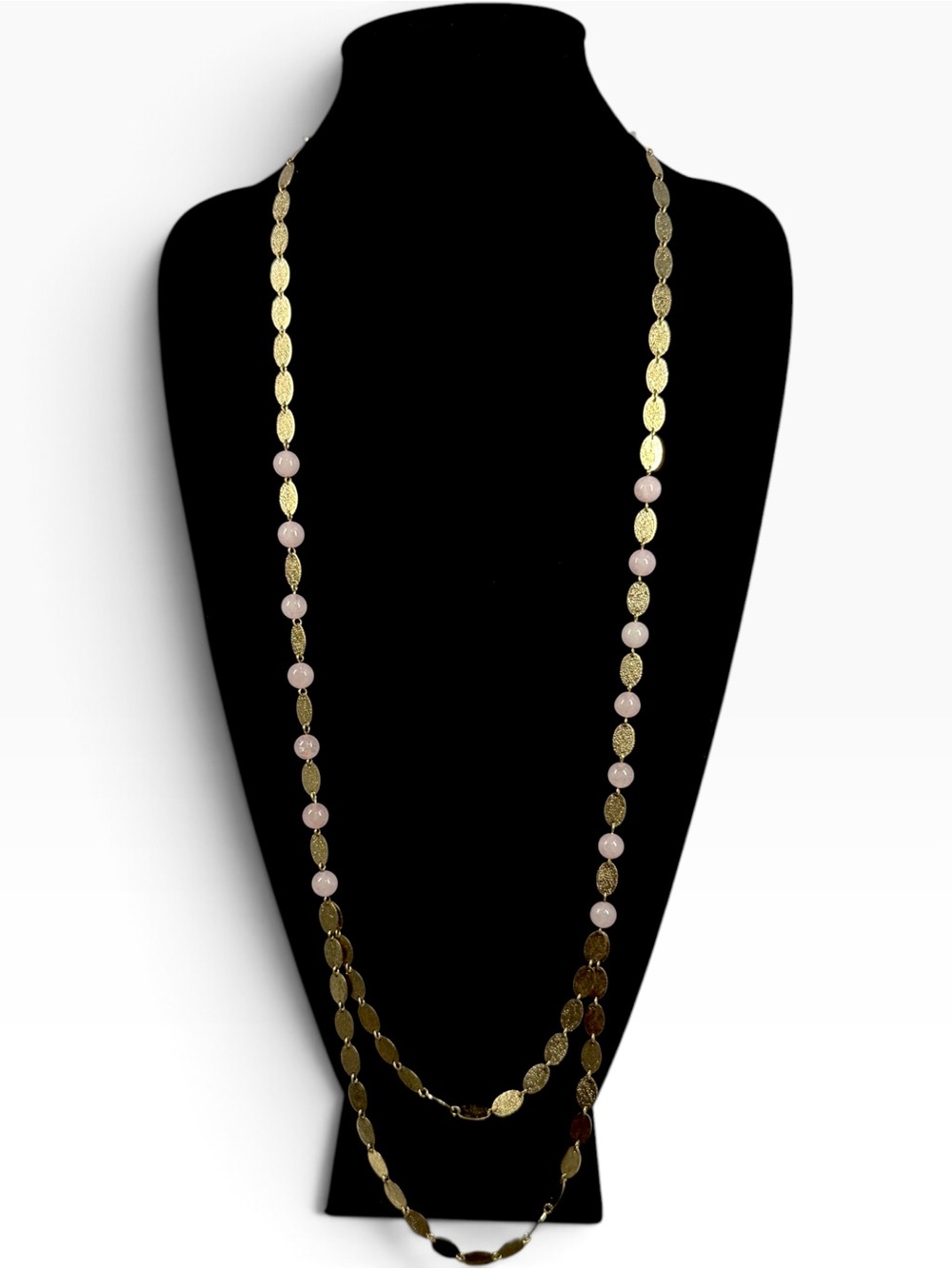 J. Jill Pink Bead & Gold-Tone Leaf Layering Necklace 36” NWOT